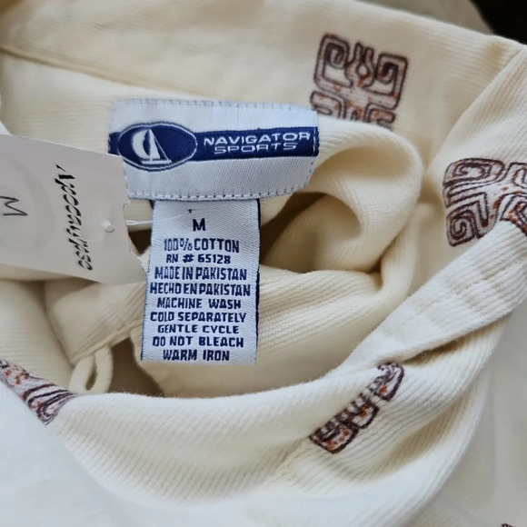 Navigator Sports Mens All Cotton Surfs Up Wood Button Up Beach Surf Wear Sz M - Picture 5 of 10